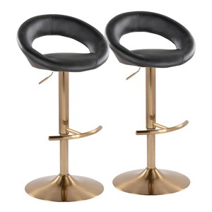 LumiSource Set of 2 Posh Adjustable Barstools Gold/Black PU - 1 of 4