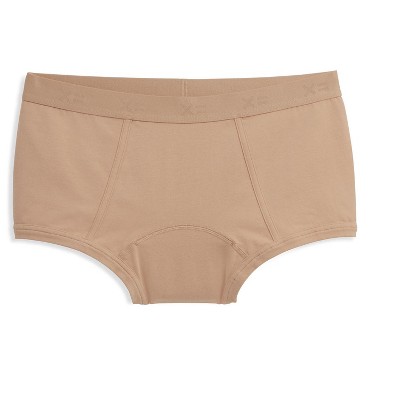 Image of TomboyX Women's First Line Period Leakproof Boy Shorts Underwear, Cotton Stretch Comfort (3XS-6X) Chai Large