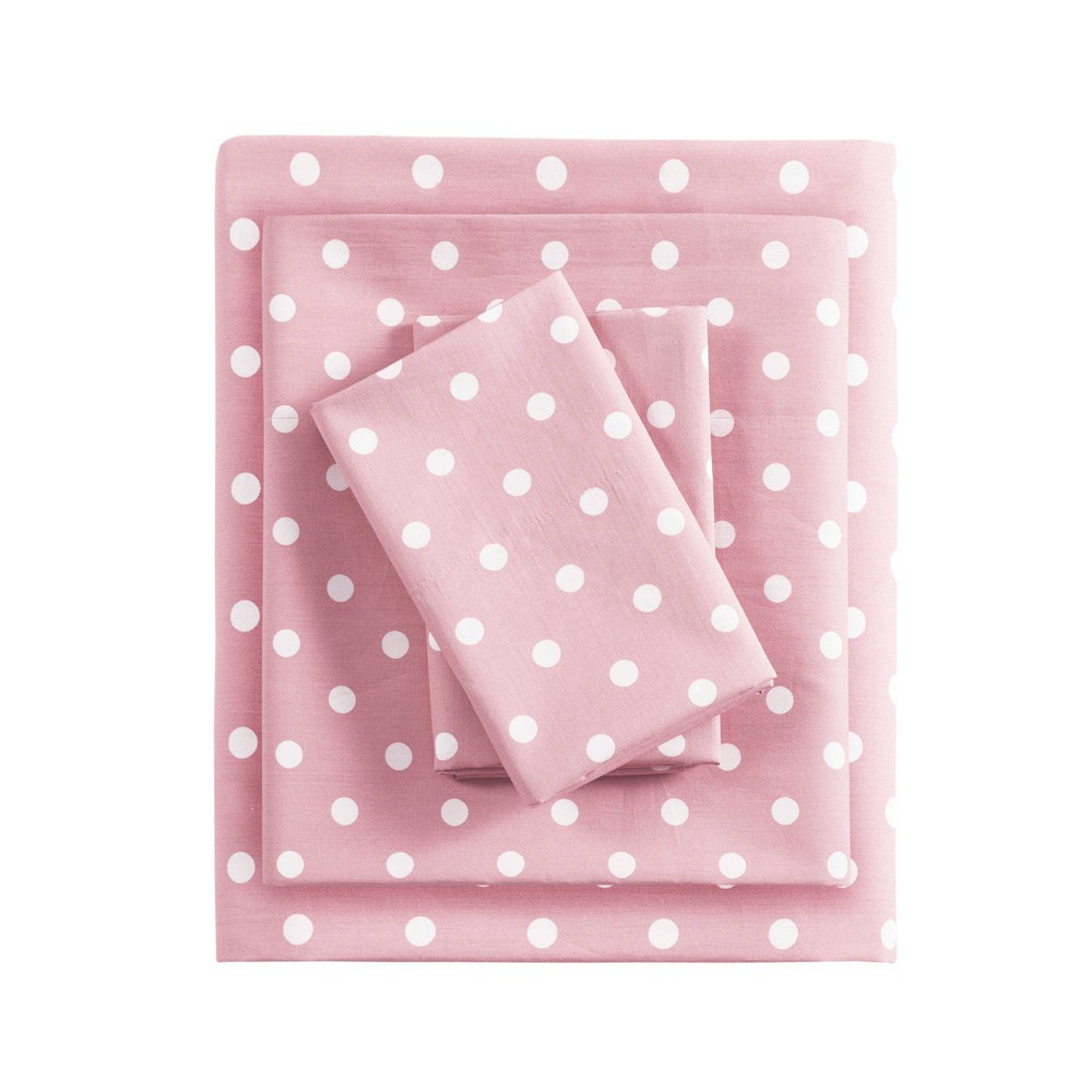 Photos - Bed Linen Queen Polka Dot Printed Cotton Sheet Set Pink