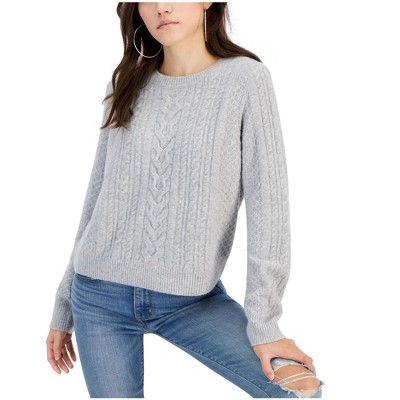 Hippie Rose Womens Ribbed Collar Knit Sweater, Grey, Small