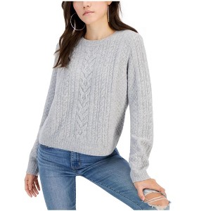 Hippie Rose Womens Ribbed Collar Knit Sweater, Grey, Small - 1 of 1
