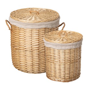Wickerwise Round Willow Wicker Laundry Basket with Lid Side Handles & Removable Fabric Liner Natural Decorative Storage Hamper - 1 of 4