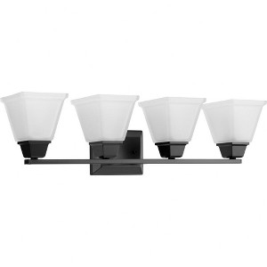 Progress Lighting Clifton Heights 4-Light Bath Vanity Fixture, Matte Black, Etched Square Glass Shade - 1 of 2