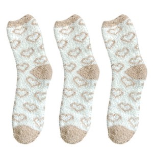 Anna-Kaci 3 Pairs Cozy Fluffy Crew Socks with Heart Pattern Design for Women - 1 of 4
