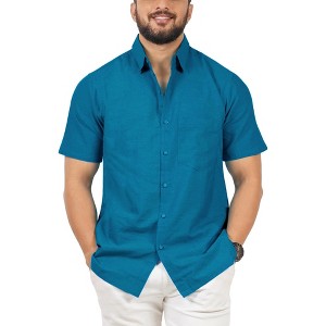 HAPPY BAY Men's Short Sleeve Button Down Solid Beach Vacation Shirts Summer Casual Camp Collared Shirt Business Work Shirts - 1 of 4
