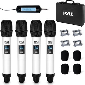 Pyle PDWM221WT.6 Universal UHF Wireless Microphone System | Quad Channel Design, Includes (4) Handheld Microphones (White) - 1 of 4