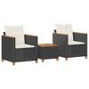 vidaXL 3 Piece Bistro Set with Cushions Black Poly Rattan Acacia Wood - 2 of 4