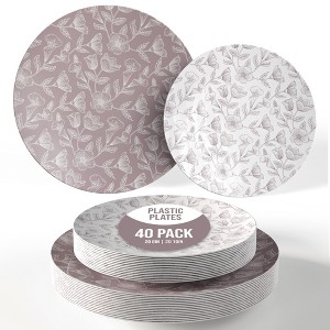 Trendables Blossom Disposable Plastic Dinnerware Set, Plastic Plates 40pc, Serves 20: 20ct 10" Dinner Plate Plastic, 20ct 8" Dessert Plate Disposable - 1 of 4