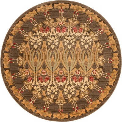 Edinburgh Round Brown and Red Geometric Synthetic Rug