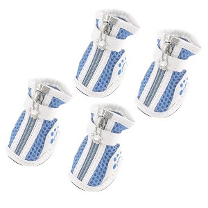 Unique Bargains Doggy Chihuaha Nonslip Sole Hook Fastener Shoes White Blue 2 Pair XS - 1 of 4