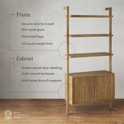 Jasper Light Brown Solid Wood Fluted Bookshelf with Doors