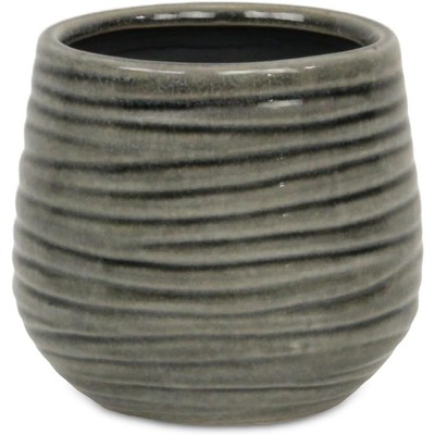 Cheung's Fairloam Round Curved Wave Lined Pattern Ceramic Pot- Medium - Gray