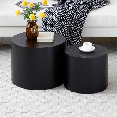 Syemin End Table, 2 Pcs Coffee Table, Modern Round Side Tables , Accent Tables with Waterproof Surface for Living Room, Black, 18.9"*18.9"*14.9"