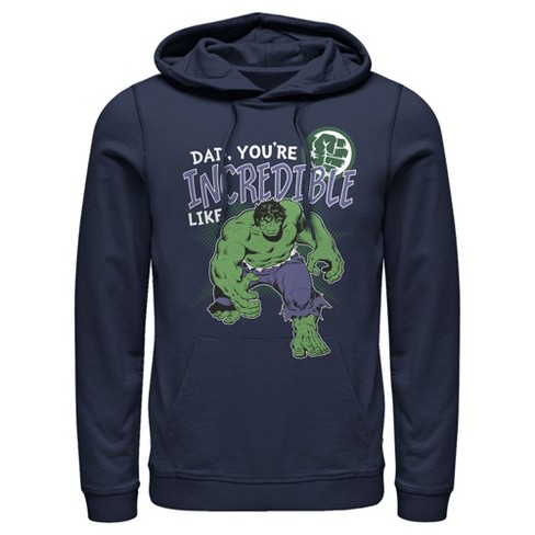 Men's Marvel Hulk Incredible Dad Father's Day Pull Over Hoodie - Navy Blue  - 2X Large