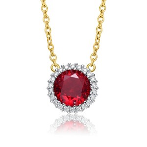 Guili Sterling Silver Two-Tone Necklace with Gold Link Chain and Round CZ in Green, Blue, or Red—Stylish and Perfect for Any Occasion. - 1 of 2
