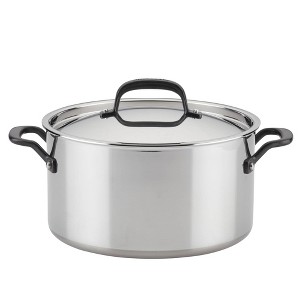 KitchenAid 5-Ply Clad Stainless Steel 8qt Stockpot with Lid: Dishwasher & Oven Safe, Induction Compatible, Riveted Handle - 1 of 4