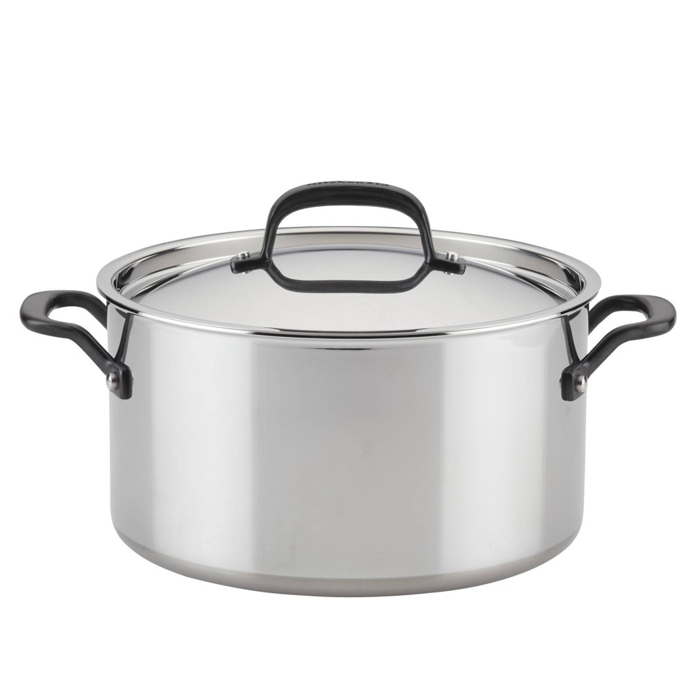 Photos - Stockpot KitchenAid 5-Ply Clad Stainless Steel 8qt  with Lid: Dishwasher & Oven Safe, Induction Compatible, Riveted Handle 