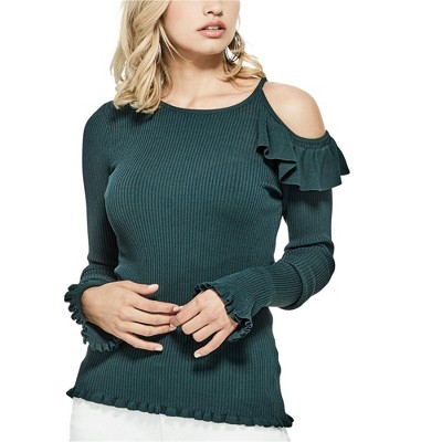 GUESS Womens Cold Shoulder Knit Blouse