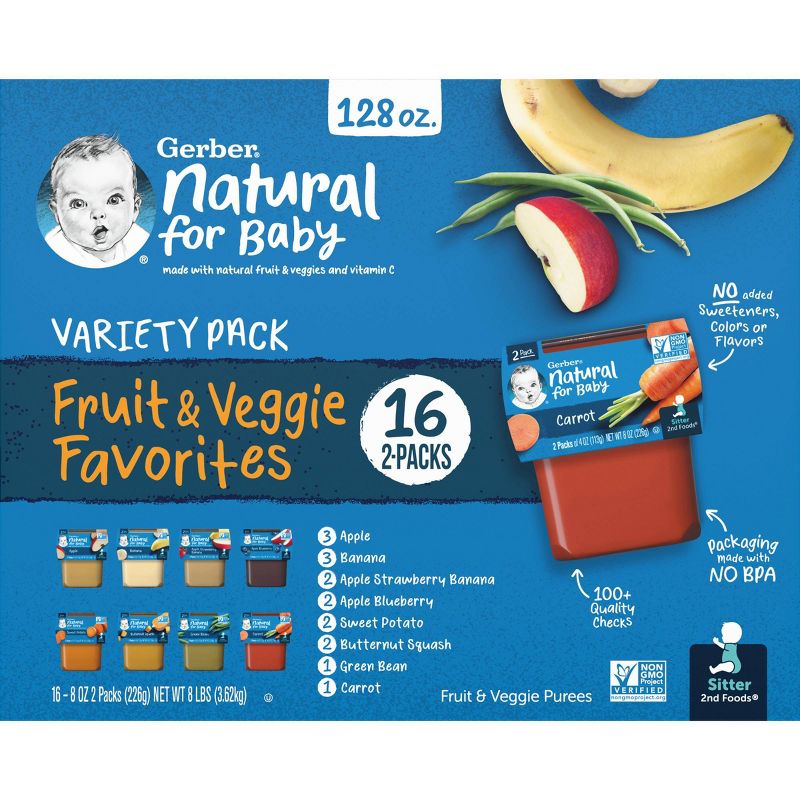 Gerber Sitter 2nd Foods 16pk Fruit &#38; Veggie Baby Food Variety Pack - 128oz, 6 of 9