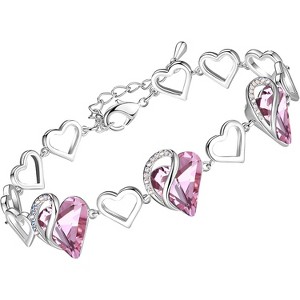 Adjustable Infinity Heart Bracelet with Birthstone - Silver Tone Link Chain Gift for Her - 1 of 4