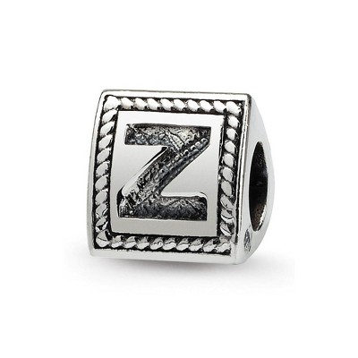 Black Bow Jewelry Triangle Block, Letter Z Sterling Silver Bead Charm