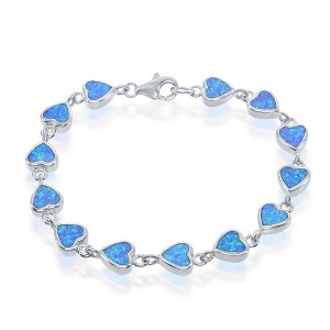Opalata Sterling Silver, Small Blue Inlay Opal Hearts Link Bracelet - Blue - 7 Inch - 1 of 2