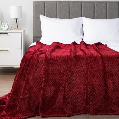 Wine Red Fleece Waffle Textured Throw Blanket, 50" x 60"