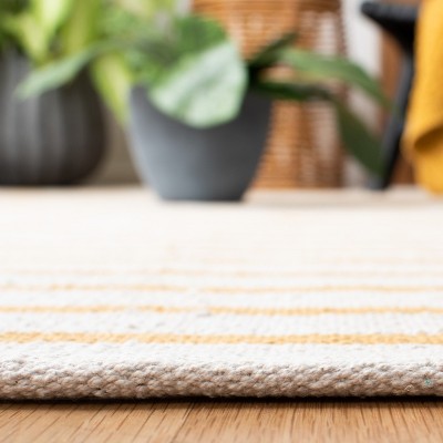 Ivory and Gold Handwoven Cotton Rectangular Area Rug