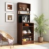 6-shelf bookcase with 2 sliding striped glass doors, freestanding countertop storage - 2 of 4