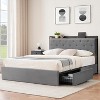 Full Size Bed Frame with Charging Station, 4 Storage Drawers, Gray Velvet Upholstered, No Box Spring Needed, Strong Wooden Slats - 4 of 4