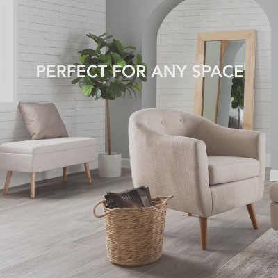 Contemporary Gray Fabric Upholstered Storage Bench with Natural Wood Legs