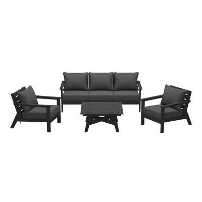 WestinTrends Avalon Outdoor 6-Piece Modular Sectional Patio Furniture Sofa Set, Black/Gray