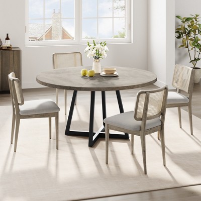 47Inch Round Dining Table, Round Dinner Table for 4, Industrial Kitchen Table w/ Wooden Top & Metal Base for Dining Room, Living Room(Only Table)