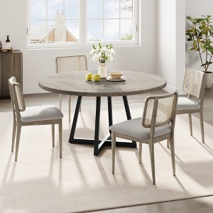 47Inch Round Dining Table, Round Dinner Table for 4, Industrial Kitchen Table w/ Wooden Top & Metal Base for Dining Room, Living Room(Only Table) - 1 of 4