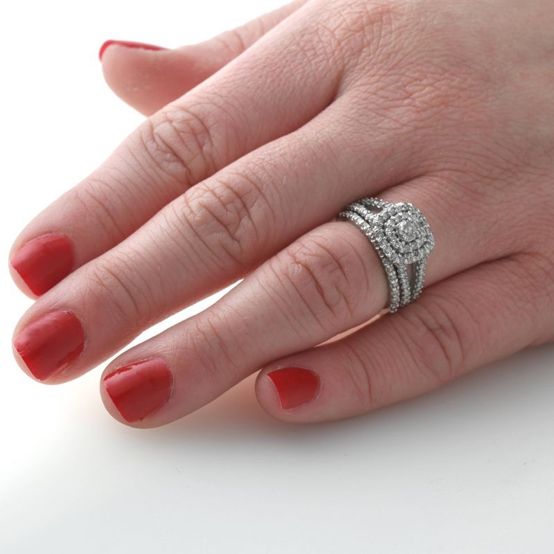 Pompeii3 1 1/10ct Diamond Cushion Halo Engagement Wedding Ring Set White Gold, 4 of 6