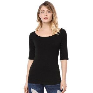 INSPIRE CHIC Women's Half Sleeves Scoop Neck Fitted Layering Soft T-Shirt - 1 of 4