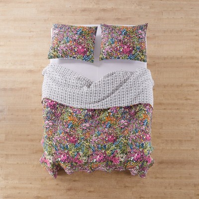 Full Black Cotton Reversible Floral Quilt Set