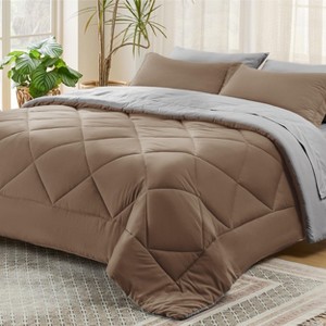 5/7 Pcs Bed in a Bag with Contrast Color Solid Design Bedding Set - 1 of 4