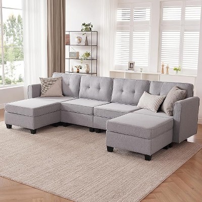 Modular Sectional Couch Sofa, Convertible U Shaped Couch with Storage Ottomans, 6 Seat Modular Sectionals Sofa Couches for Living Room
