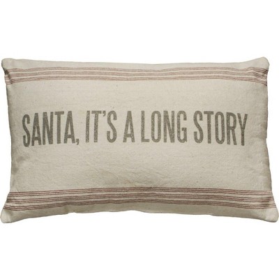 Primitives by Kathy Vintage Flour Sack Style Santa It's A Long Story Holiday Christmas Throw Pillow
