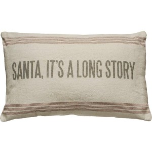 Primitives by Kathy Vintage Flour Sack Style Santa It's A Long Story Holiday Christmas Throw Pillow - 1 of 3