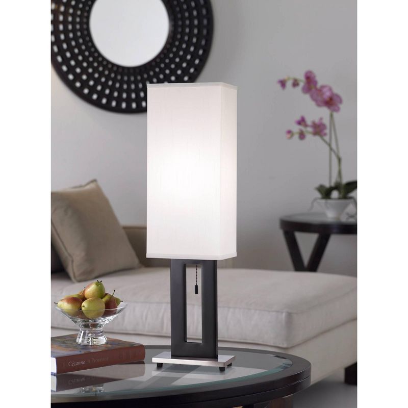 360 Lighting Floating Rectangle Modern Table Lamps 30" Tall Set of 2 Black Metal Open Frame White Fabric Box Shade for Bedroom Living Room Bedside, 5 of 7