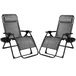 Tangkula 2PCS Folding Zero Gravity Lounge Chair Recliner w/ Cup Holder Pillow - 1 of 4
