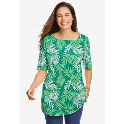 Woman Within Plus Size Printed Perfect Square-Neck Tee
