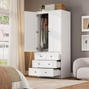 Armoire Wardrobe Closet with 3 Drawers and 2 Doors, Modern Wooden Wardrobe Cabinets - 1 of 4