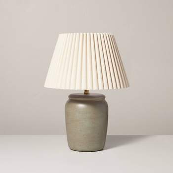22" Pleated Shade Ceramic Table Lamp Gray/Oatmeal - Hearth & Hand™ with Magnolia