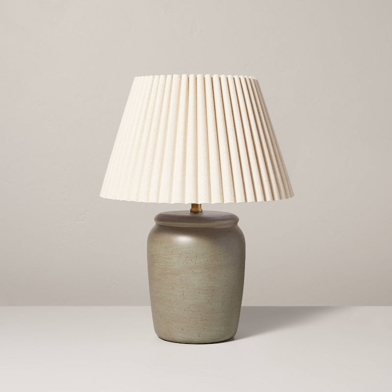 22&#34; Pleated Shade Ceramic Table Lamp Gray/Oatmeal - Hearth &#38; Hand&#8482; with Magnolia, 1 of 12