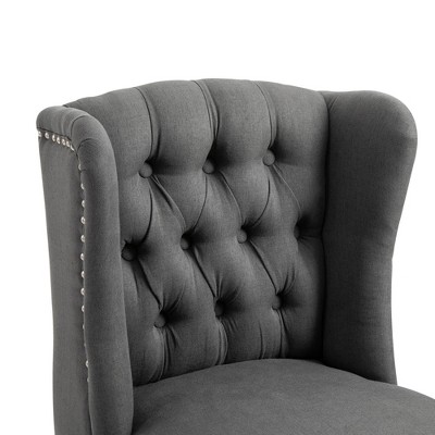 Dark Grey Upholstered Wingback Bar Stools with Wood Legs, Set of 2