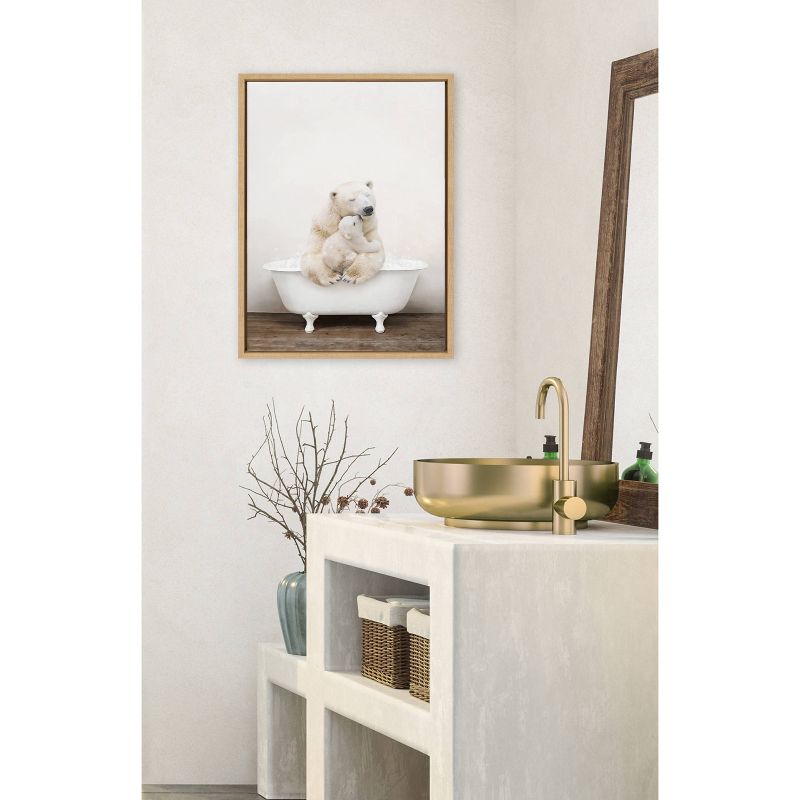 18&#34; x 24&#34; Sylvie Mother Baby Polar Bear Bath Framed Canvas by Amy Peterson Natural - Kate &#38; Laurel All Things Decor, 6 of 8