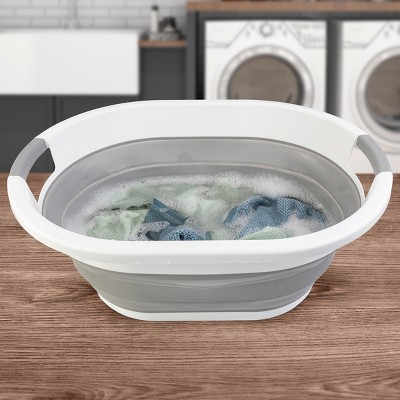 Gray and White 39L Collapsible Plastic Laundry Basket